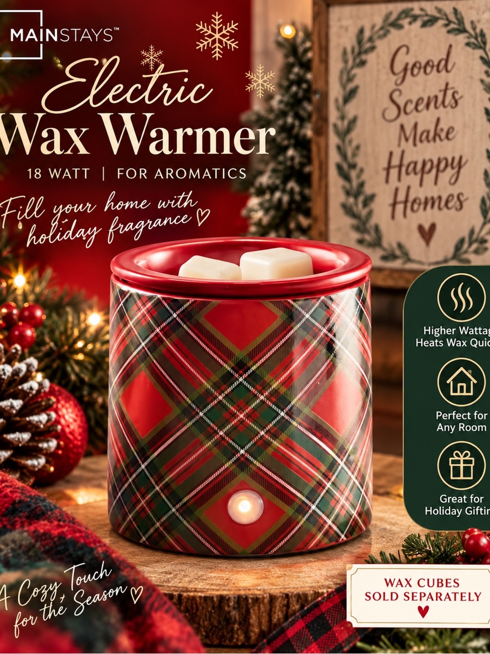 Mainstays Red Plaid Electric Wax Warmer